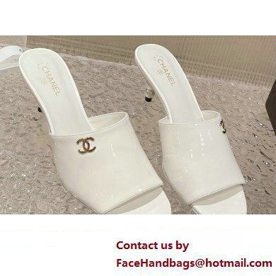 Chanel Heel 5.5cm Patent Lambskin  &  Imitation Pearls Mules G40057 White 2023